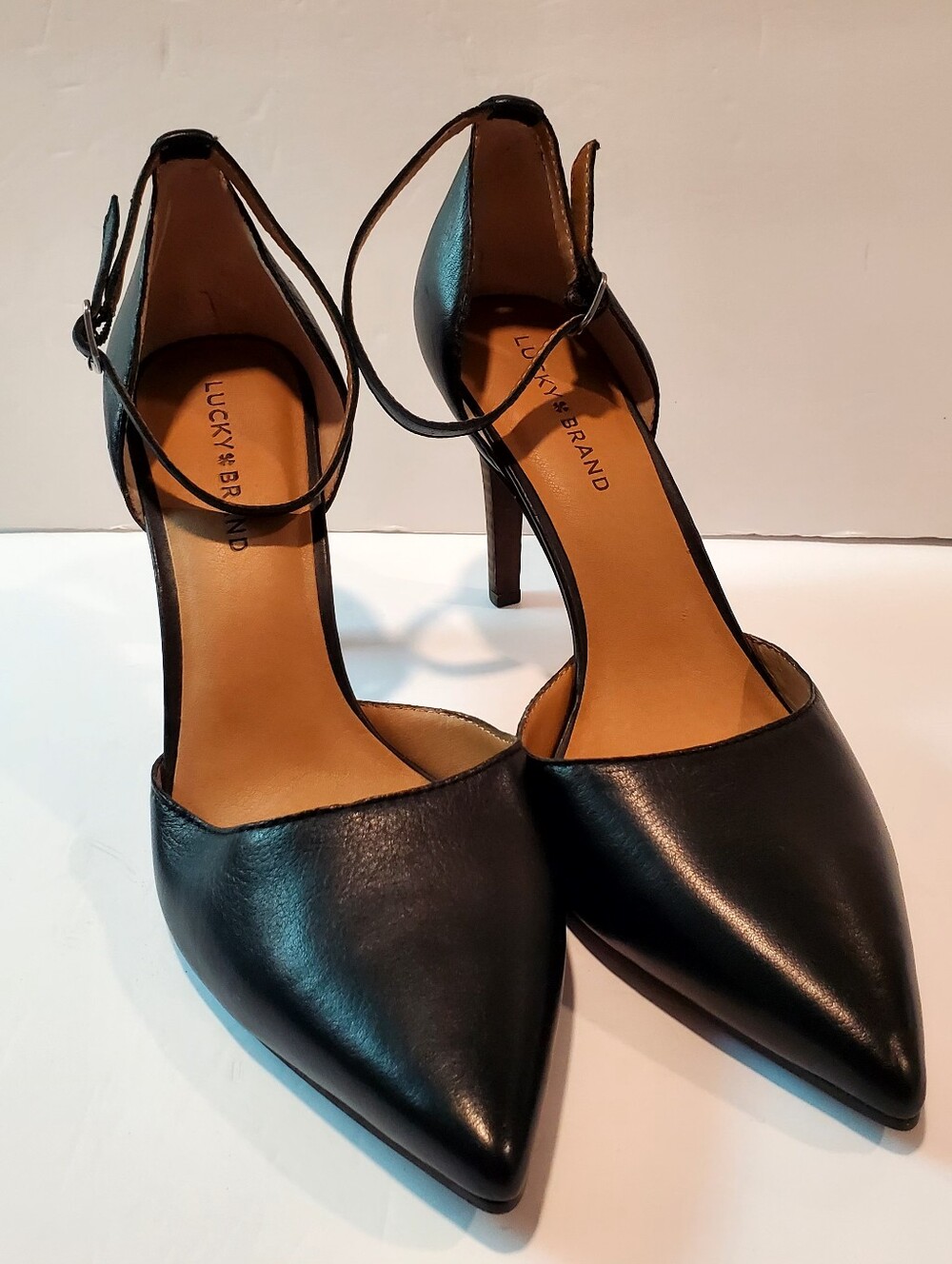 Lucky Brand Black Pointed Ankle-Strap Stiletto Pumps Size 11
